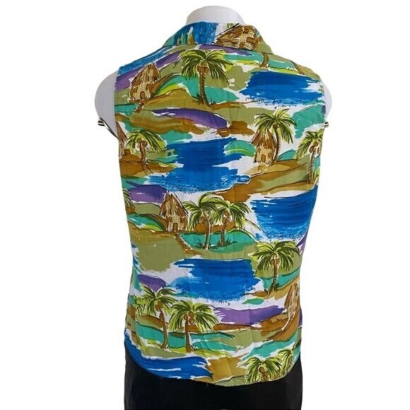 Notations Petite Vintage Island Style Button Down Tank Top Shirt Size S/M - Picture 9 of 11